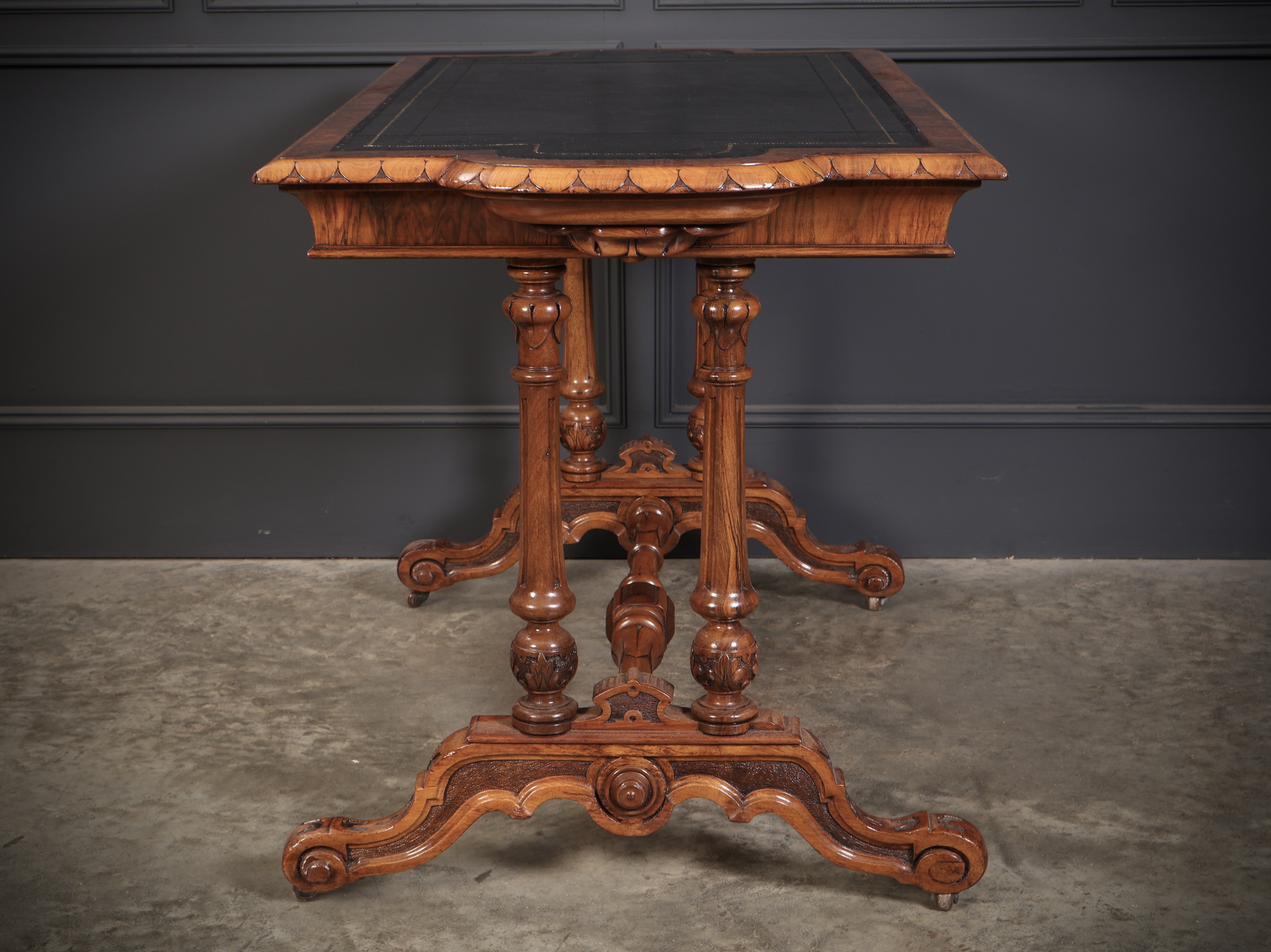 Shaped Carved Walnut Library Table Antique library tables Antique Furniture 14